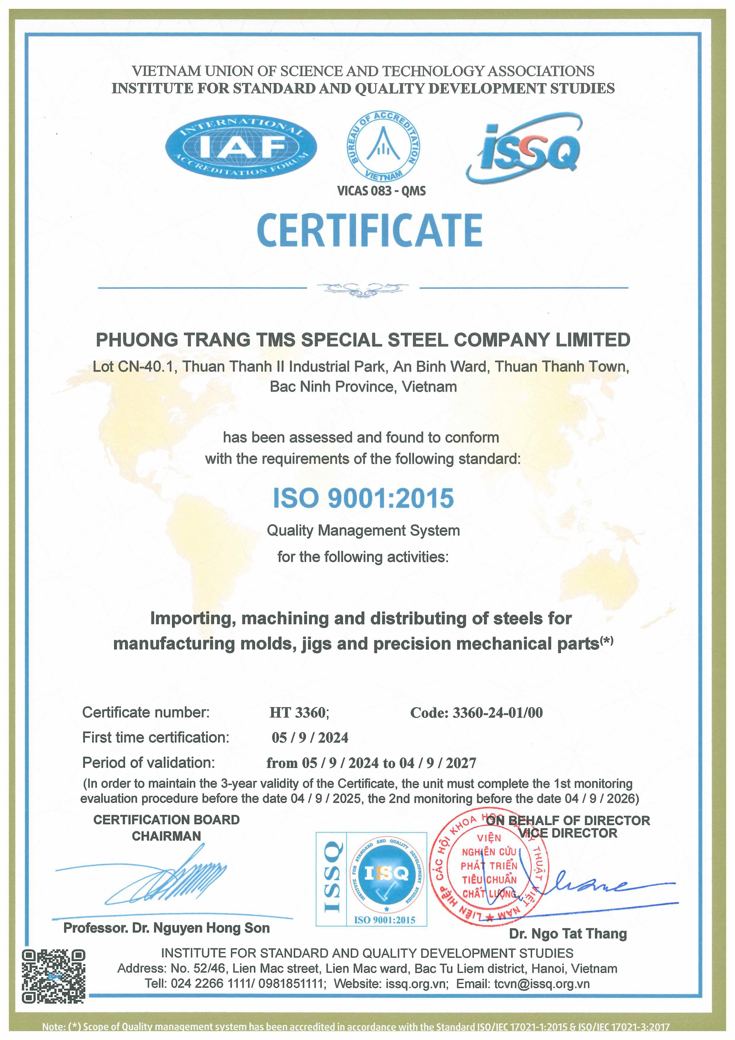 CHỨNG NHẬN ISO 9001:2015 