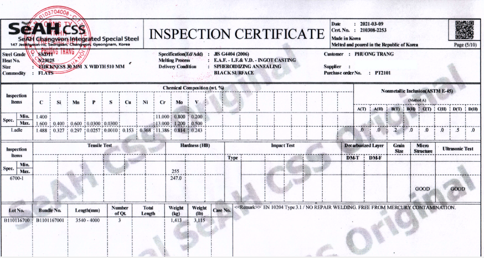 CQ SKD11 thickness 30mm